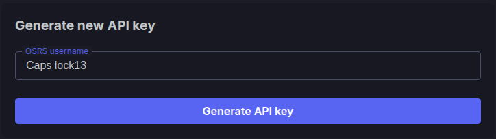 API key generation panel